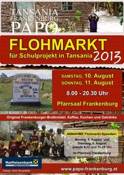 PAPO Flohmarkt f&uuml;r Schulprojekt in Tansania am Donnerstag,  8. August 2013