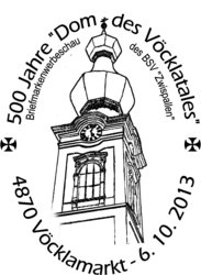 Sonderstempel 500 Jahre "Dom des V&ouml;cklamarktes" am Mittwoch,  2. Oktober 2013