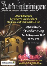 Adventsingen am Samstag dem 7. Dezember um 19 Uhr am Dienstag,  3. Dezember 2013