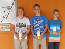 Die flei&szlig;igsten Spendensammler (v.l.n.r.): Michael Ottinger, Stefan Kirchgatterer und David Wenninger, Foto: NMS Frankenburg am Donnerstag, 16. Juni 2016