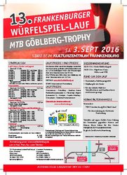 13.Frankenburger W&uuml;rfelspiellauf und  MTB G&ouml;belberg Trophy am 3.September 2016 um 15:00 am Dienstag, 19. Juli 2016