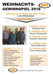 Gewinner WEIHNACHTSGEWINNSPIEL 2018 am Dienstag, 29. Januar 2019