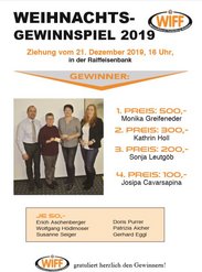 WEIHNACHTSGEWINNSPIEL 2019 am Freitag, 27. Dezember 2019